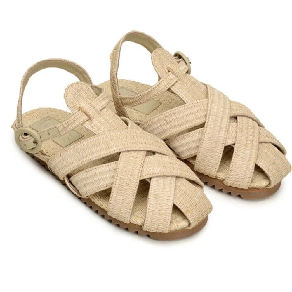 Farm Rio Synthetic Raffia Zigzag Sandals Size 13 Women's Cream